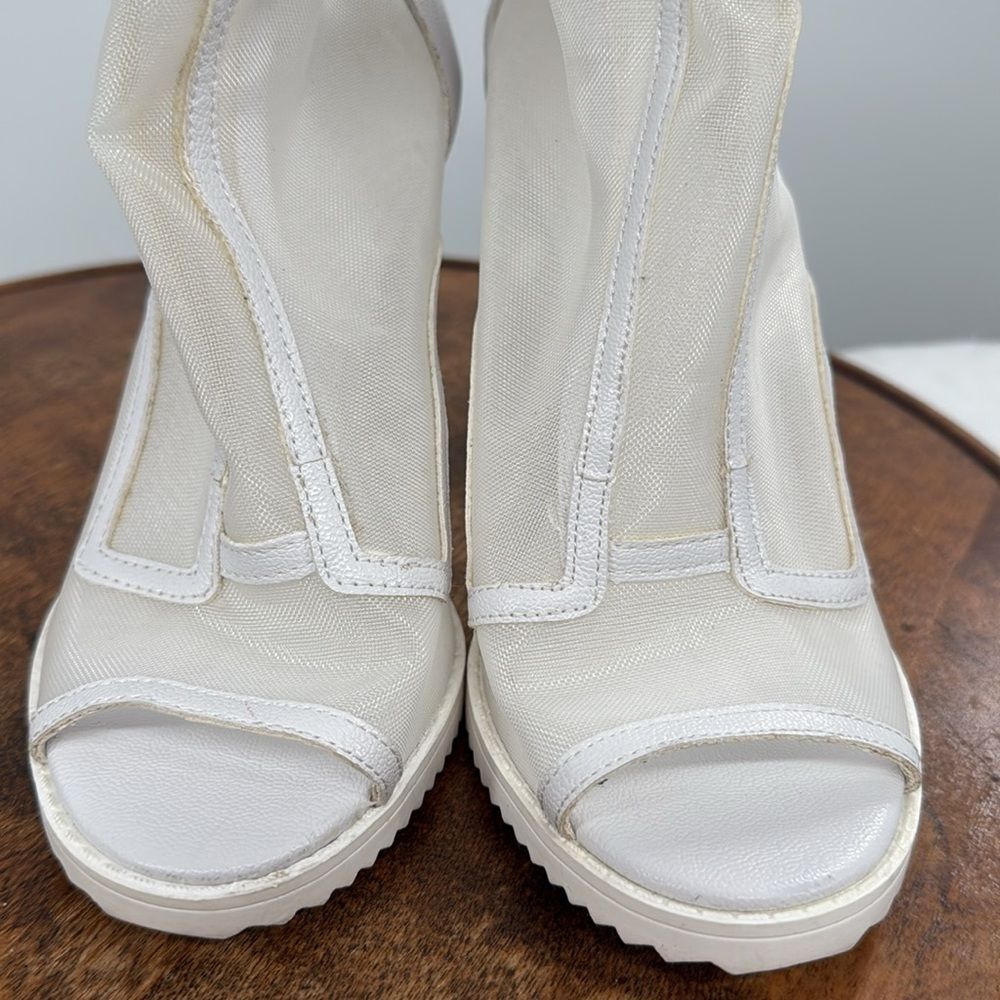 Karl Lagerfeld White Mesh Open-Toe Ankle Booties with Crystal Strap - Picture 3 of 14